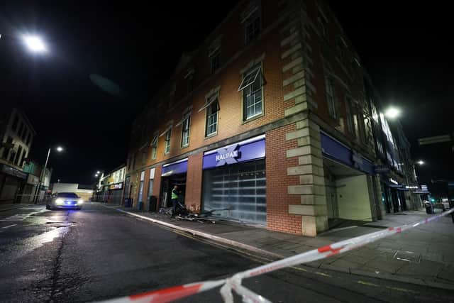 The scene of the arson attack on the Halifax premises fire at High Street in Portadown. Picture: Press Eye