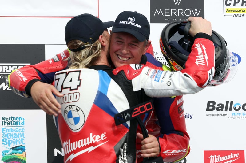 Superstock winner Davey Todd congratulated John McGuinness on his third-placed finish - a first North West podium since 2012.