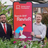 David McColgan, Head of British Heart Foundation Scotland; Ryan McKnight, Finance Business Manager at Dobbies who attended the training; April Davidson, Regional Fundraising Manager, British Heart Foundation Scotland. Pic credit: Stewart Attwood