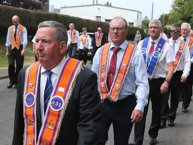 Brethren and visiting brethren on parade during the Ballyrashane LOL 431 parade to their church service in Ballyrashane  Presbyterian Church last Sunday