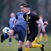 Cartwheel United attacker James Coyle (right) scored during his side's epic 4-4 draw against Orchard United. Pic: Brendan Monaghan