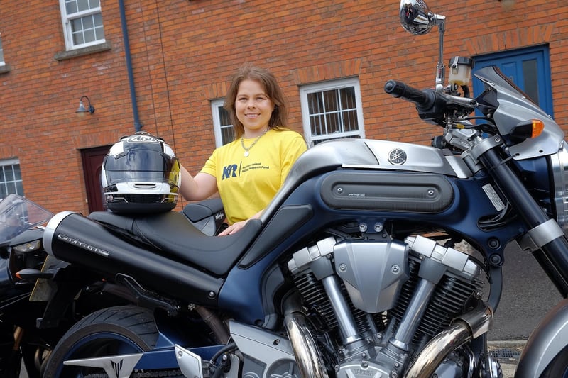 Megan was a star of the show, pictured beside a motorbike at Waringstown Cavalcade in aid of N. Ireland Kidney Research Fund CREDIT: LiamMcArdle.com