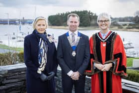 Pictured, from left, are  Alison Millar, Lord Lieutenant of County Londonderry, Ian Henry MBE, CR Director at Henry Brothers, and Councillor Tanya Stirling, Deputy Mayor of Causeway Coast and Glens. Credit: Supplied