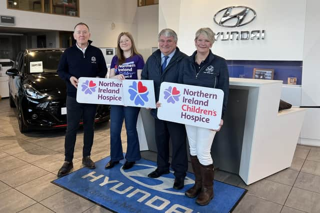 Launching the Coronation Charity Golf Day, from left to right, are: Michael McGread, Whitehead Golf Club captain; Madison Wright,  NI Children’s Hospice youth ambassador; Gibson Wharry, sales director, Cannon Motors Hyundai and Whitehead lady captain Heather Gilmour.