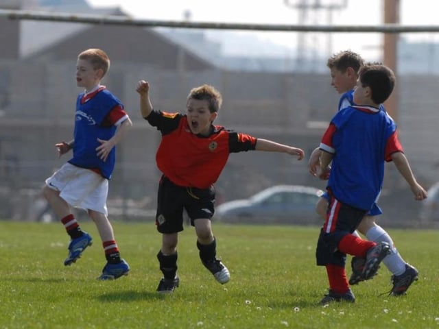 Celebrating a goal during the Easter Fun Days in 2007.