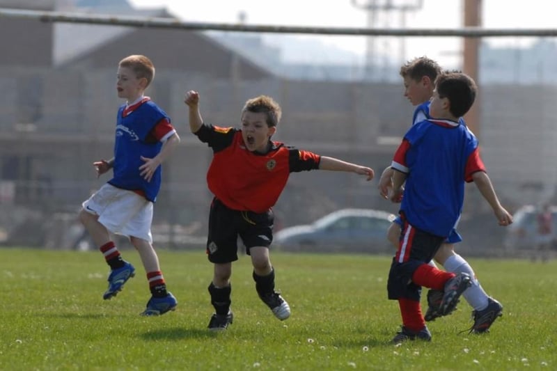 Celebrating a goal during the Easter Fun Days in 2007.