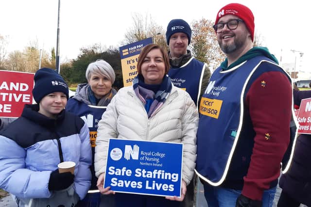 Nurses on the picket line at Craigavon Area Hospital, Co Armagh on Tuesday, December 20, 2022.