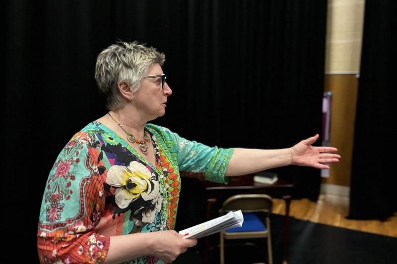Cast members from Limavady Drama Club in rehearsal for A Tomb With A View.