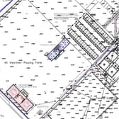 A proposed site plan showing the location of the units on the all weather playing field and the additional car parking spaces.