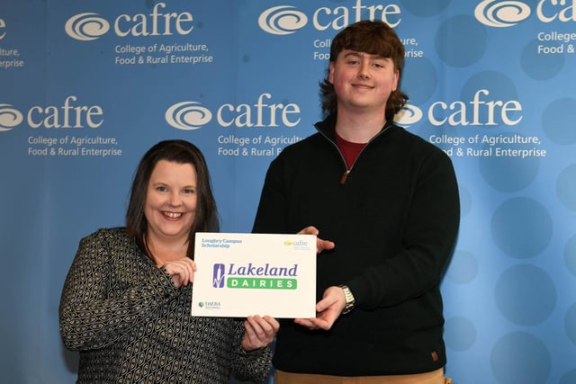 Sam Robinson is a second-year student studying for a BSc (Hons) Degree in Food Innovation and Nutrition at Loughry Campus. Sam, a student from Londonderry was awarded the Lakeland Dairies Scholarship by Teresa Lagan, Quality Manager, Lakeland – Pritchitts. In addition to receiving a financial award Sam will complete his one year paid work placement within the business as part of his degree programme.