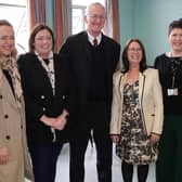 Visitng Forge IPS are Alliance MLA Kate Nicholl, Sinn Fein MLA Deirdre Hargey, Shadow Secretary of State Hilary Benn, Forge IPS teacher Denise Mahon, Forge IPS teacher Julie Anne Foster, Alliance MLA Paula Bradshaw. Picture: Declan Roughan