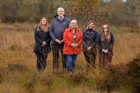 From left: SEUPB Director, Joint Secretariat - Julie Kurth, Finance Minister, John O’Dowd, Lord Mayor, Councillor Mary O’Dowd, Interim Chief Executive ABC Council, Charlene Stoops and PEAT+ Director, Ulster Wildlife, Jenna Hewitt.
