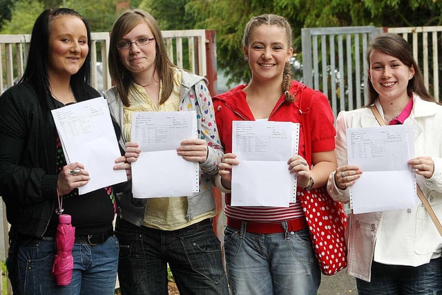 Dunmurry High School pupils receiving their GCSE results in 2008. Pictured are Melissa Rosbotham, Stephanie Christie, Natalie McComb and Lindsay Dale