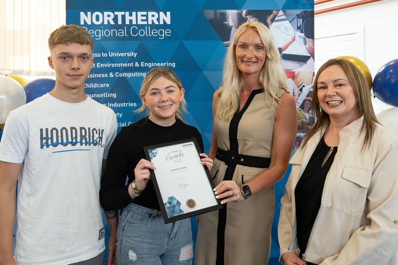 Courtney Stirrup, Highly Commended Inspirational Student with Helen Hampsey, Assistant Curriculum Director Teaching & Learning, Louise Stirrup and Joshua Cooper