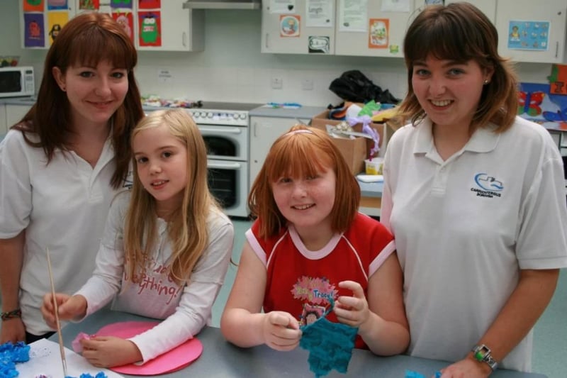 Laura Sherwin, Chloe Bond, Jessica Logan and Michelle McQuade pictured during arts and crafts at the Carrickfergus summer scheme in 2007.