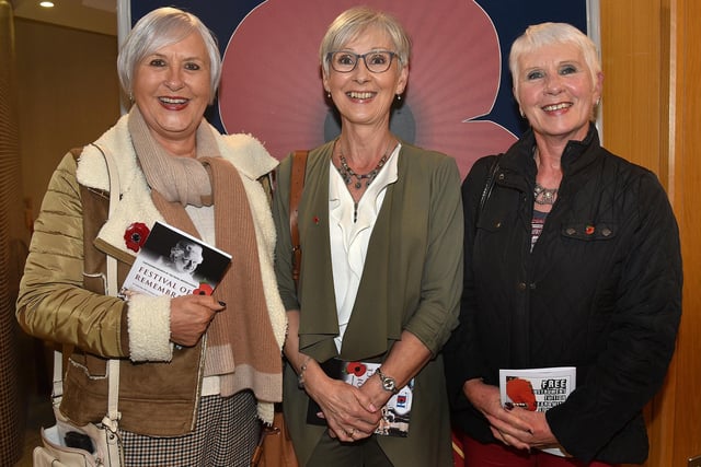 Sisters Joy Gillespie, Florence Moffett and Pamela McClean pictured at Saturday's Festival of Remembrance. PT44-203.