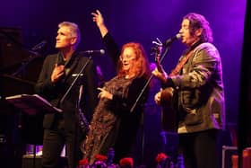 Curtis Stigers, Mary Coughlan and Brian Kennedy on stage at Larne Market Yard on Saturday evening. Photos by MCAULEY_MULTIMEDIA