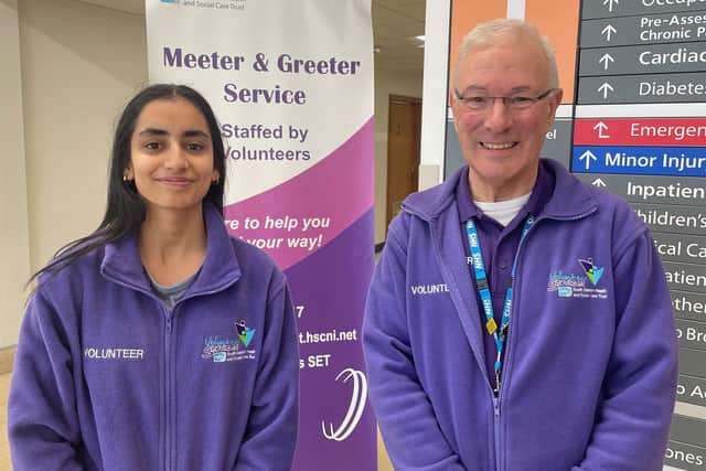 Maya Dhokia and Keith Burnside share their love of volunteering at the Ulster Hospital. Pic credit: SEHSCT