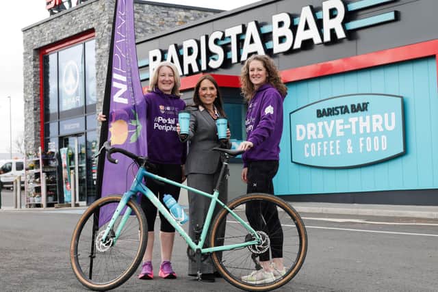 Andrea Harrower and Cathy Booth with Keavy O’Mahony-Truesdale, Brand Manager at Barista Bar. Pic credit: Barista Bar