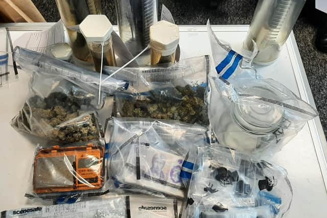 A portion of of the items seized by police during a search in Ballymena. Photo submitted by the PSNI
