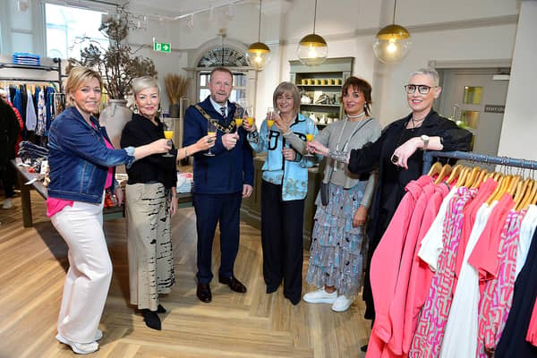 Ald Stephen Ross, extends congratulations to Lorraine McConnell and her team at Joli Clothing on their successful relocation to the former Ulster Bank Building in Ballyclare.