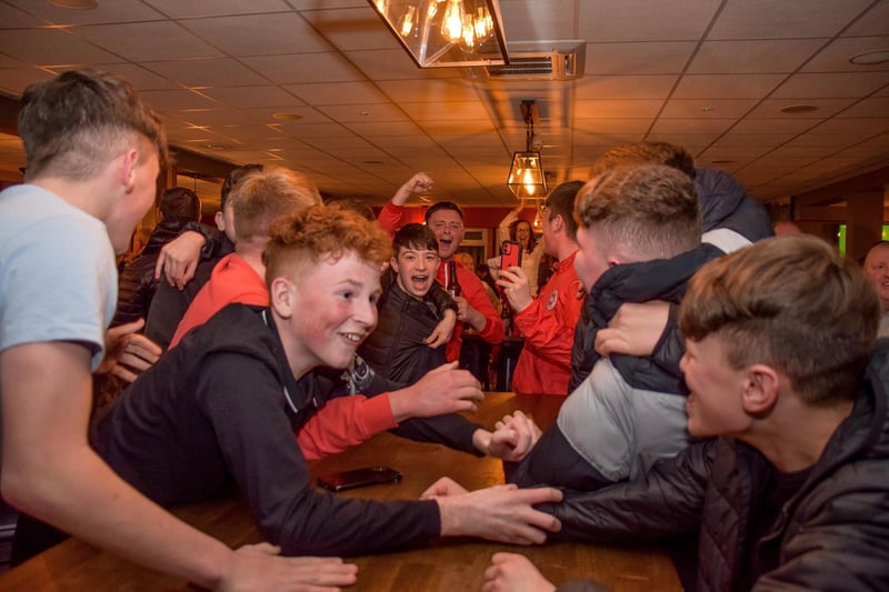These young fans are living the dream ahead of tonight's historic game for Larne FC. Picture: Pacemaker
