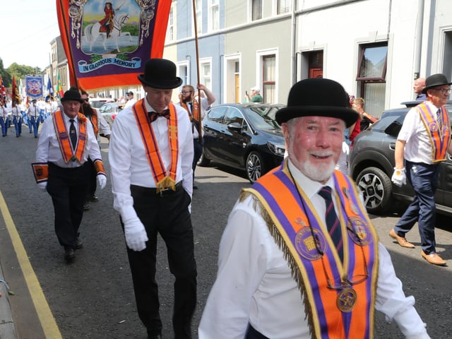 Ballymoney, Rasharkin, Cloughmills, Bushmills and Ballycastle were in attendance at the Twelfth demonstration in Ballymoney with a total of 43 Lodges and 22 bands.