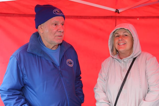 Harry Shaw and Margaret Ann McKillop, Deputy Mayor, pictured at the Armoy road racing vintage car show on Wednesday evening.