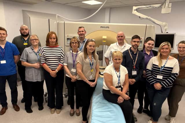Staff from the Department of Radiology with Jayne Hutchinson, (Radiology Services Manager). Pic credit: SEHSCT