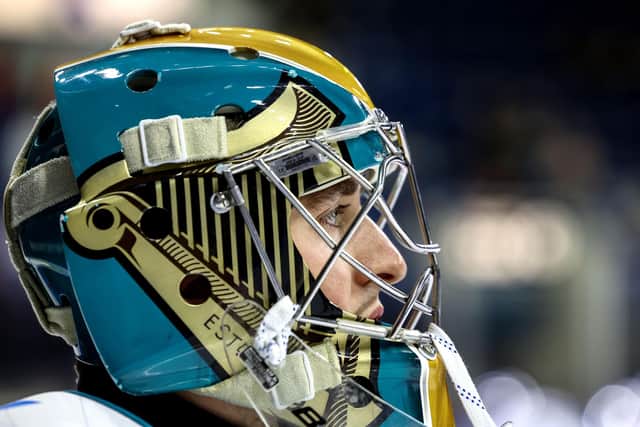 Belfast Giants’ Jackson Whistle during the warm-up before Sunday night's Elite Ice Hockey League game against the Nottingham Panthers at the Motorpoint Arena, Nottingham. Photo by William Cherry/Presseye