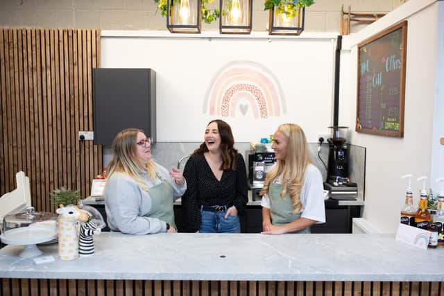 Fiona pictured with staff at the LEDCOM-based facility. (Pic: Loreen Katherine Photography).