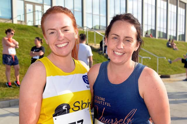Chloe Mulholland, left, and Kathryn Farrell pictured before their Craigavon Lakes run. PT23-232.