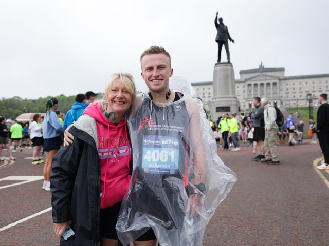 Lorna McMahon and Aiden McMahon at the Phoenix Energy Belfast City Marathon leaving the grounds of the Stormont Estate.