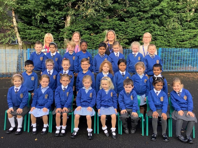 Mrs Hawthorne's P1 class at Bocombra Primary School. Also pictured, from left are Mrs Stewart, classroom assistant; Mrs Ogle, teacher; Mrs Hawthorne, teacher VP and Mrs Rothe, classroom assistant.