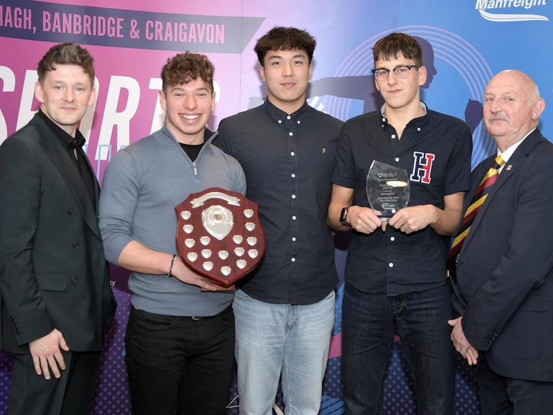 Youth Club Team sponsored by Manfreight Limited. Award winner: Banbridge Amateur Swimming Club Youth Boys Relay Team. Presented by James Duke (Manfreight) & Raymond Reid (ABC Sports Forum).