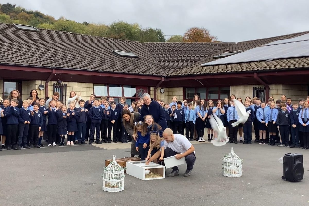 Hazelwood Integrated Nursery and Primary School releases doves to mark 40th anniversary
