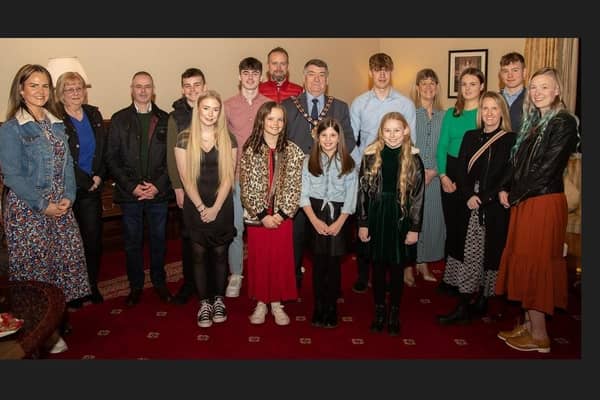 Jonathan Rea bursary award recipients with the Mayor of Mid and East Antrim, Alderman Noel Williams.