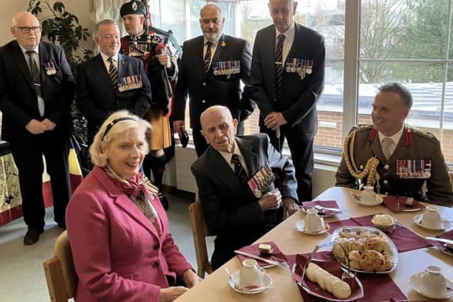 The late Norman Irwin BEM pictured last year at his 107th birthday with invited guests including the Lord Lieutenant of Co. Londonderry, Mrs Alison Millar.
