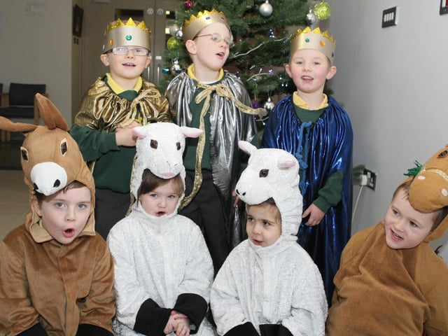 DRESSED UP. Young pupils from St Brigid's PS look the part for their Christmas concert 'From Ballymuck to Broadway' in 2010