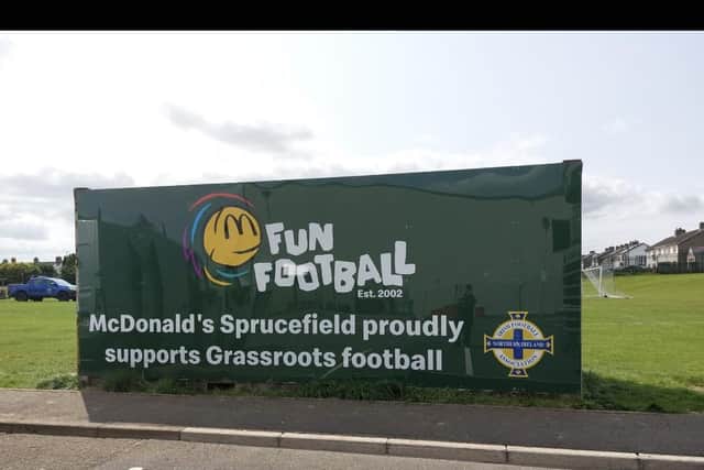 The McDonald’s Sprucefield restaurant has gifted a new and improved storage container to grassroots football clubs in the Lisburn Castlereagh Junior League. Pic Credit :McDonald’s Sprucefield