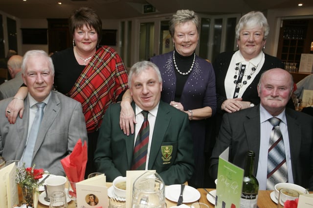 Smiling for our lensman at a 'Burns Night' in 2010 at Bushfoot Golf Club Restaurant are these six ladies and gentlemen.
