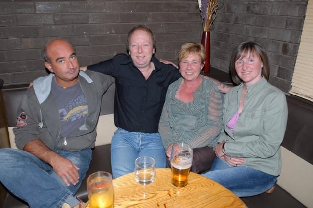 Arthur Tolan, Hugh and Brie Hodge and Lorna Hurst pictured at the Larne Football Club fundraiser in the Kiln. Photo by: Peter Rippon