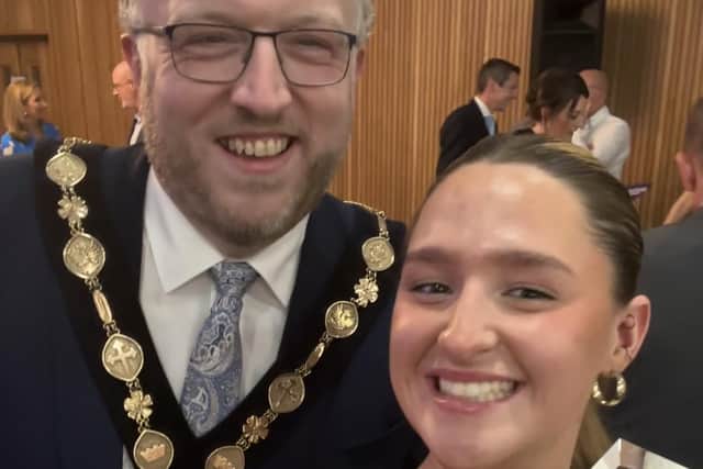 Jessika Robson with Mayor Andrew Gowan after she won the Lisburn Young Sportsperson of the Year Award. Pic credit: Jessika Robson