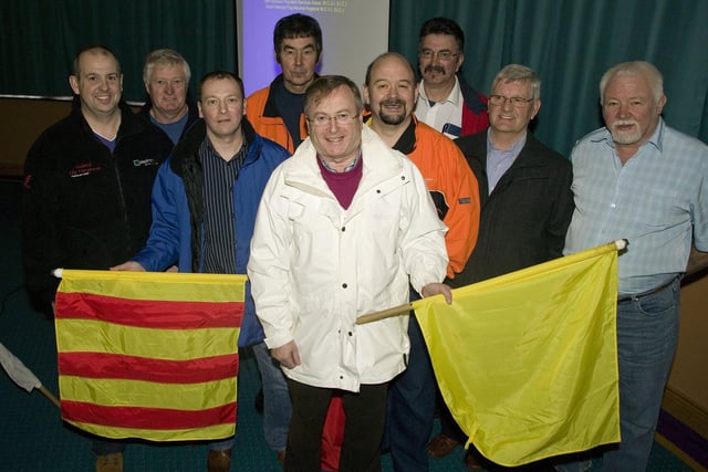 FLAG DAY...Organisers and participants pictured at a 2007 'Marshals Seminar', for the NW200, held in the Lodge Hotel