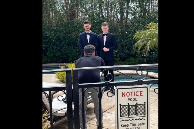 Tom Berkley and Ross White, Directors of Oscar winning movie 'An Irish Goodbye' posing for photos by the pool at their villa prior to attending last night's Oscar Ceremony in Los Angeles, California. Their movie ‘An Irish Goodbye’ won an Oscar for Best Live Action Short.