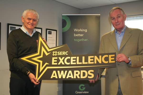 Ken Webb (right), principal and chief executive of South Eastern Regional College (SERC) thanks Kieran Adams, managing director of Social Housing, Greenview, for supporting excellence in education.