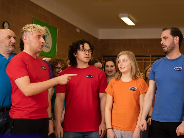 The cast of Ballywillan Drama Group's 'Best of Broadway and the West End 3' concerts in rehearsals.