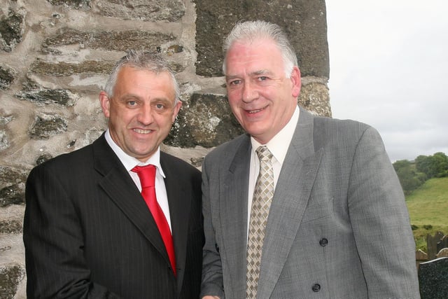 Rider Paul Cranston was one of a number of bikers who attended a service at St. Patrick's Parish Church, Armoy, back in 2010. Paul is pictured with Clerk of the Course Bill Kennedy.
