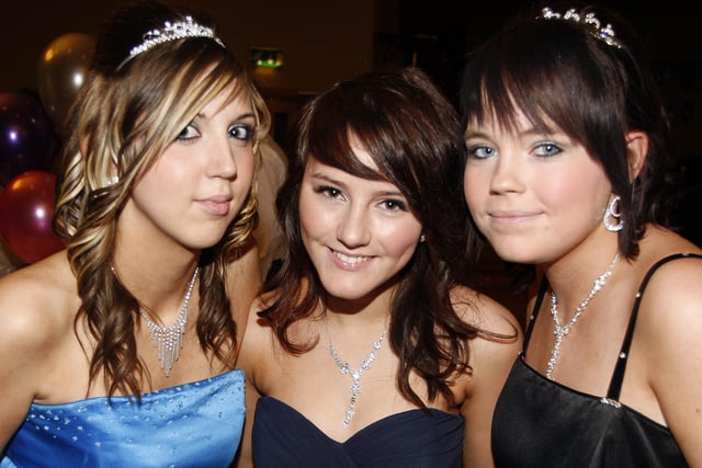 Terri Kelly, Megan Semple and Kelly McIlvar pictured during the Coleraine High School 5th form formal at the Royal Court Hotel  in 2009.