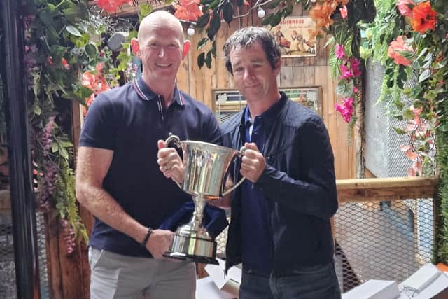 Club Rider of the Year Barry Convery with club chairman Drew McKinley.